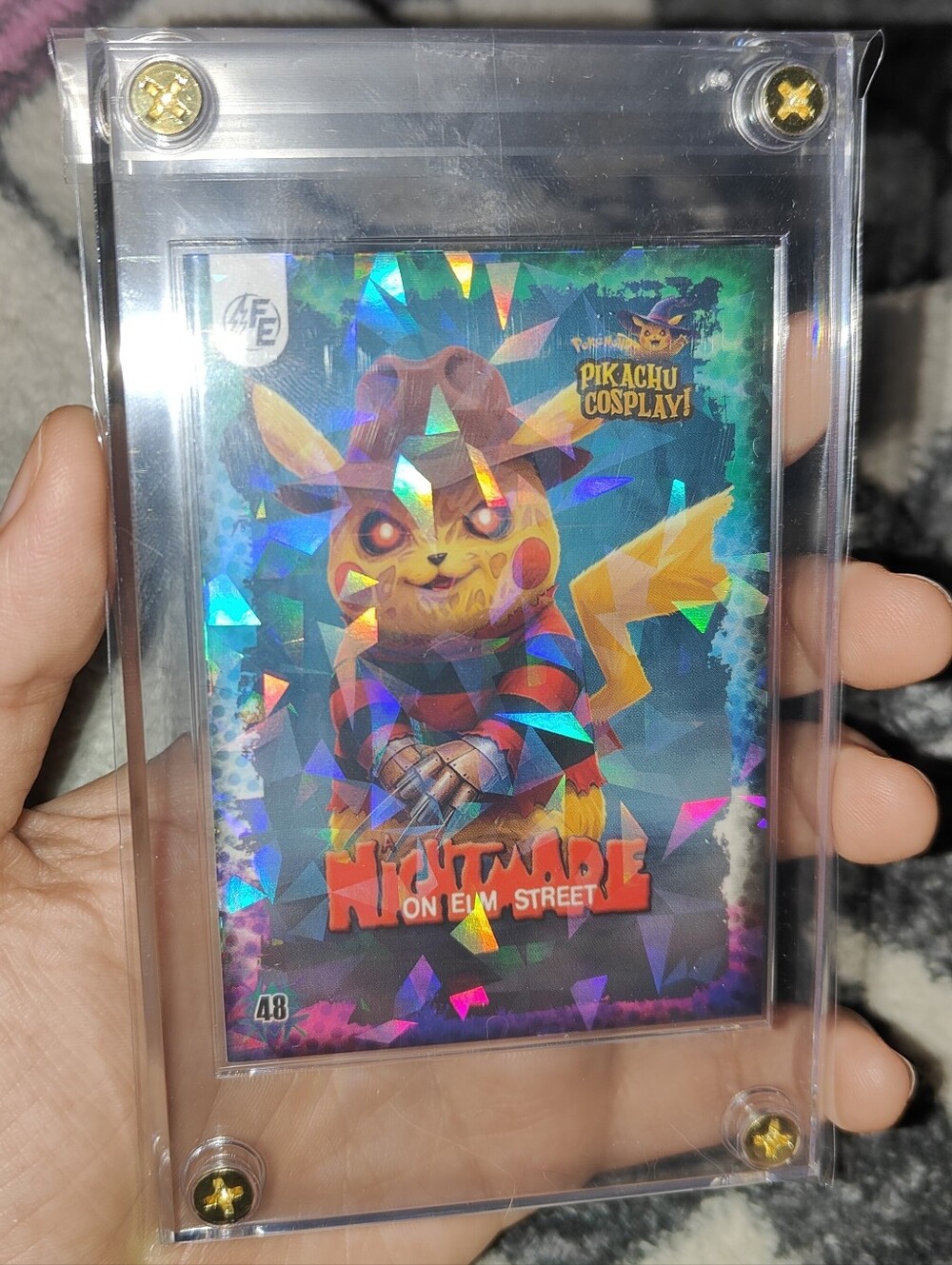 Freddy Krueger ice holo encased Pikachu Cosplay card Unofficial Pokemon Peru